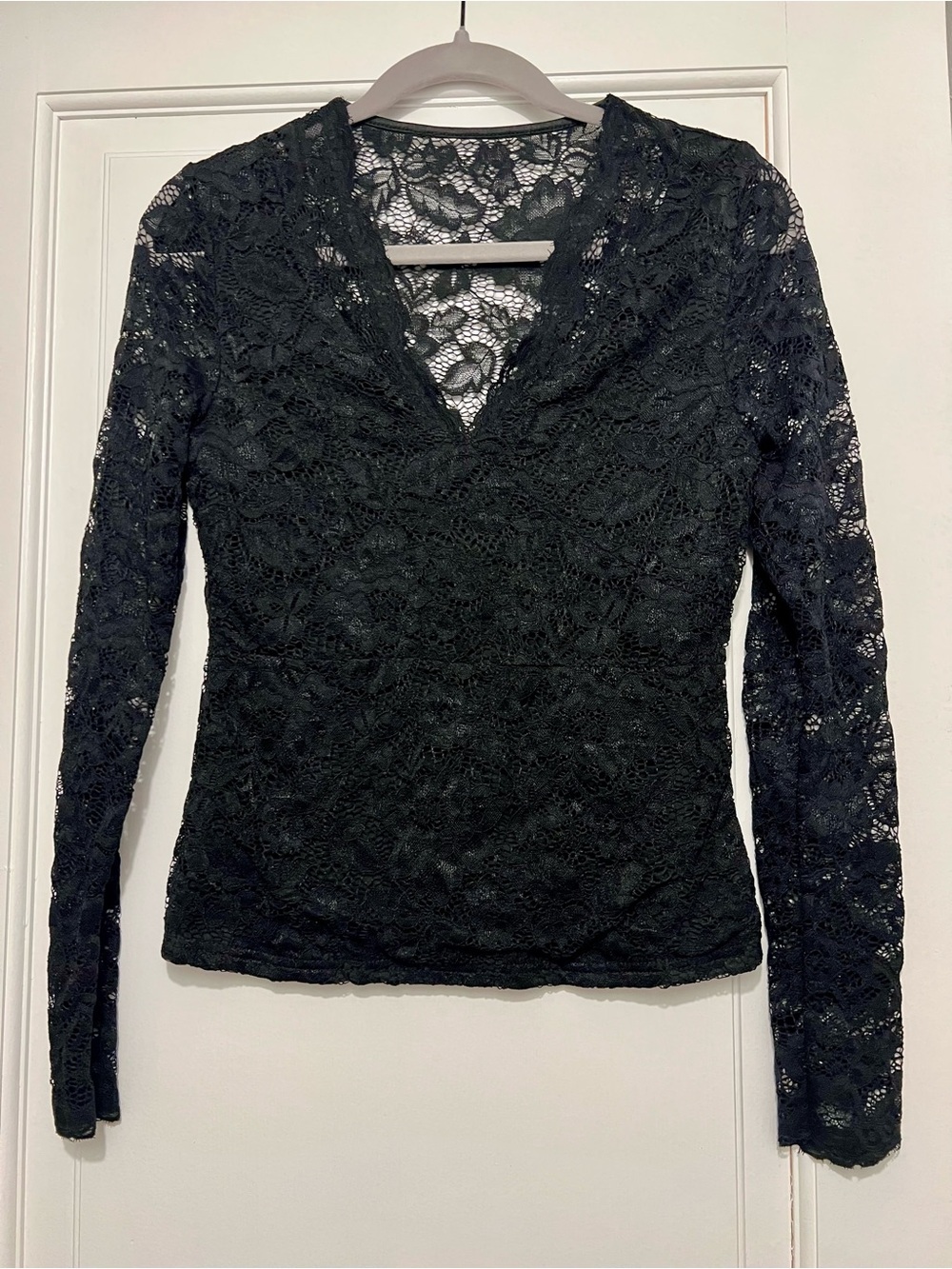 Black Floral Lace V-Neck Long Sleeve Top